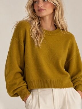 Pilcro Anthropologie Cropped Cashmere Crew-Neck Sweater Mustard 57497
